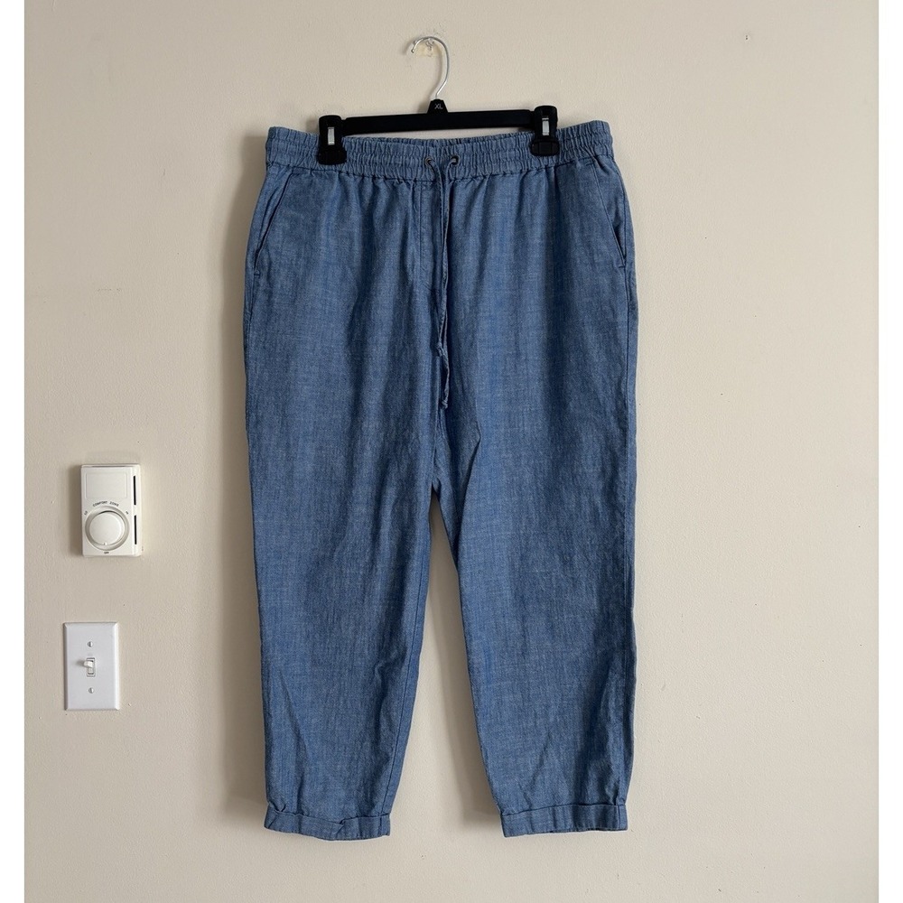 J Crew Womens‎ Large Chambray Drawstring Pull On Pants Cotton Beach Coastal